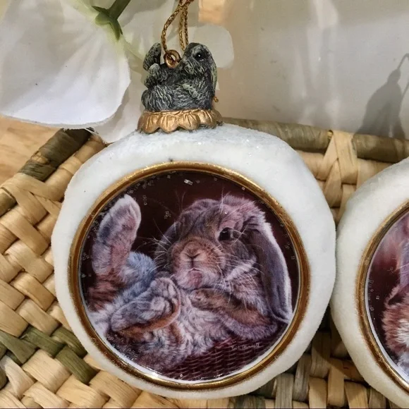 Vintage VIVI CRANDALL SNOWBALL BUNNIES Christmas ornaments set of three rabbits - Picture 10 of 10